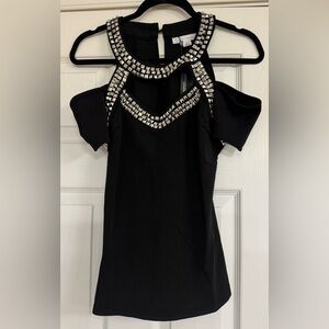 Chic Black Cold Shoulder Embellished Blouse